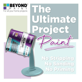 Beyond Paint bright white surface prep no sanding shown on a sample panel.