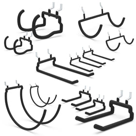 BFPeaky 12pc black pegboard hooks secure tools on 1/4-inch boards.
