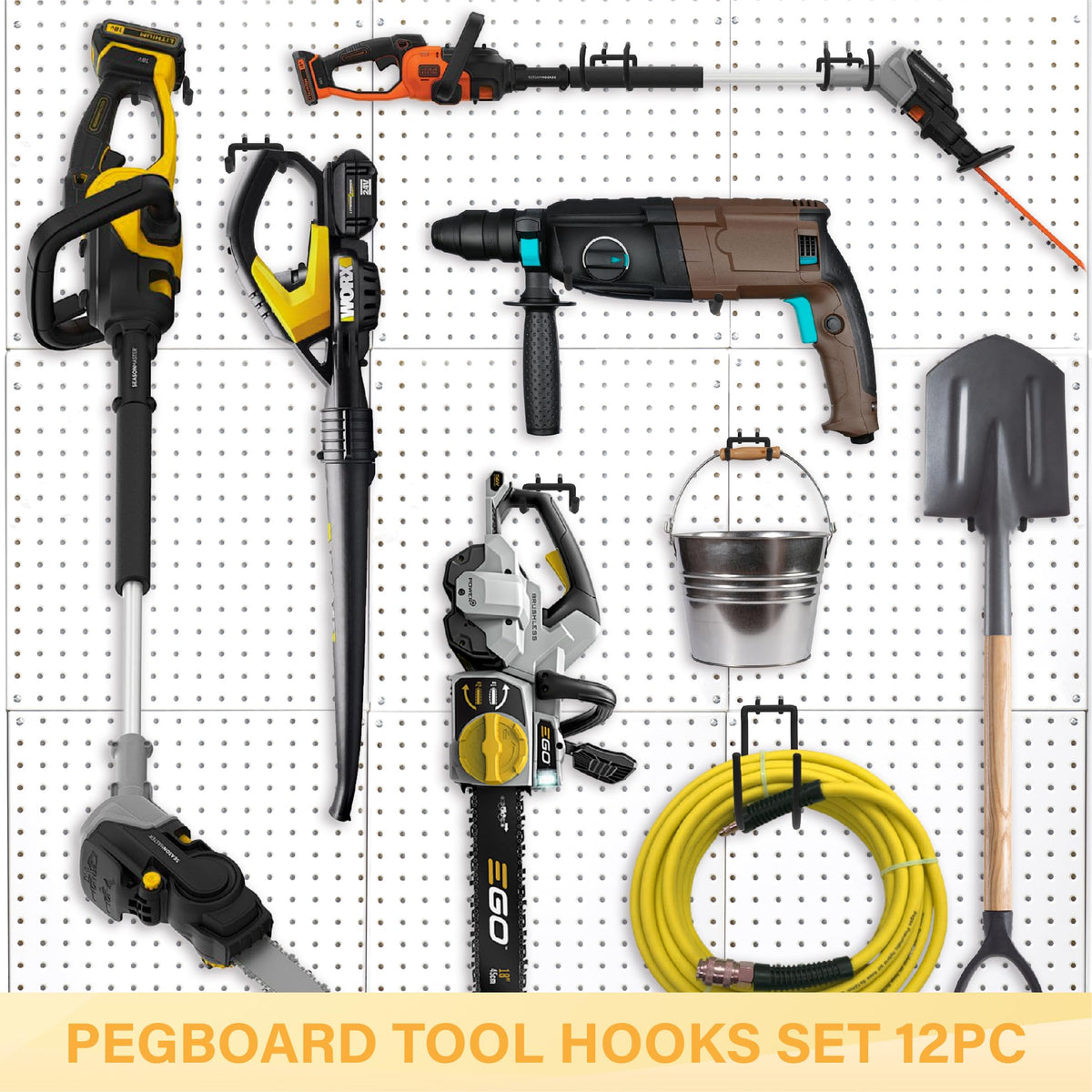 BFPeaky easy-install pegboard hooks simplify setup and reconfiguration.