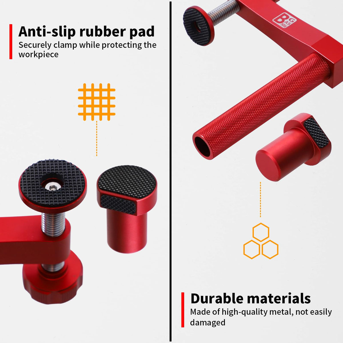 BGASNW clamp system fixes varied workpieces securely on the bench.
