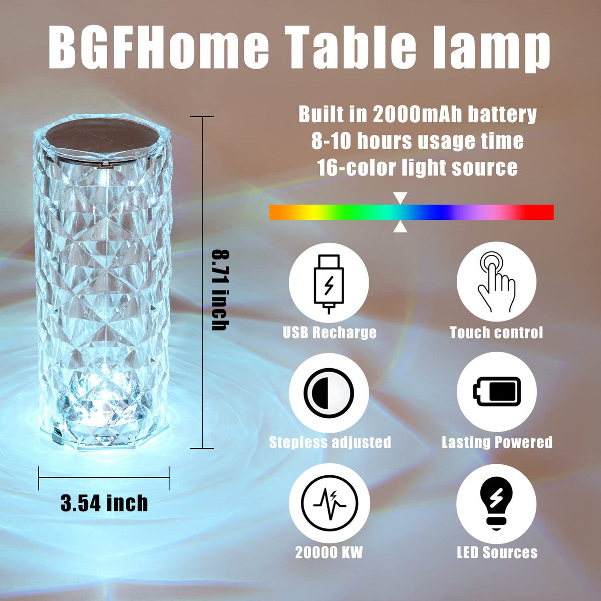BGFHome two-pack RGB lamps offer cordless bedside illumination