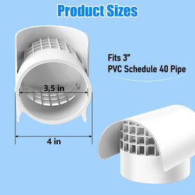 Bghdas 3in radon vent cap side view shows durable one-piece PVC construction