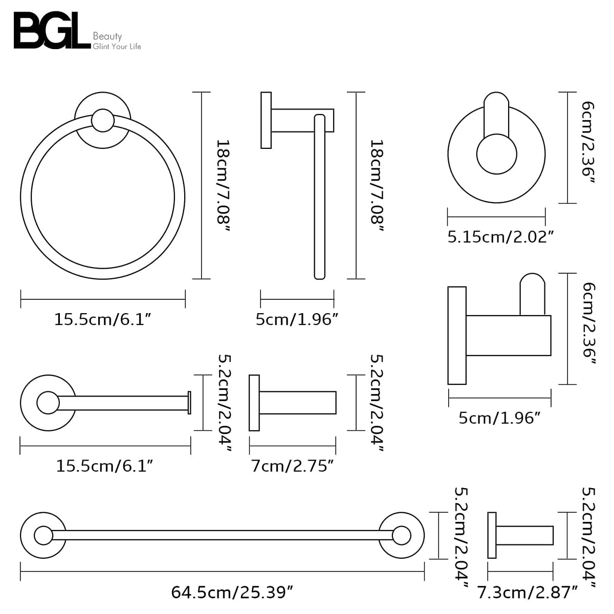 Fully installed BGL 4-piece set demonstrates cohesive bathroom organization.