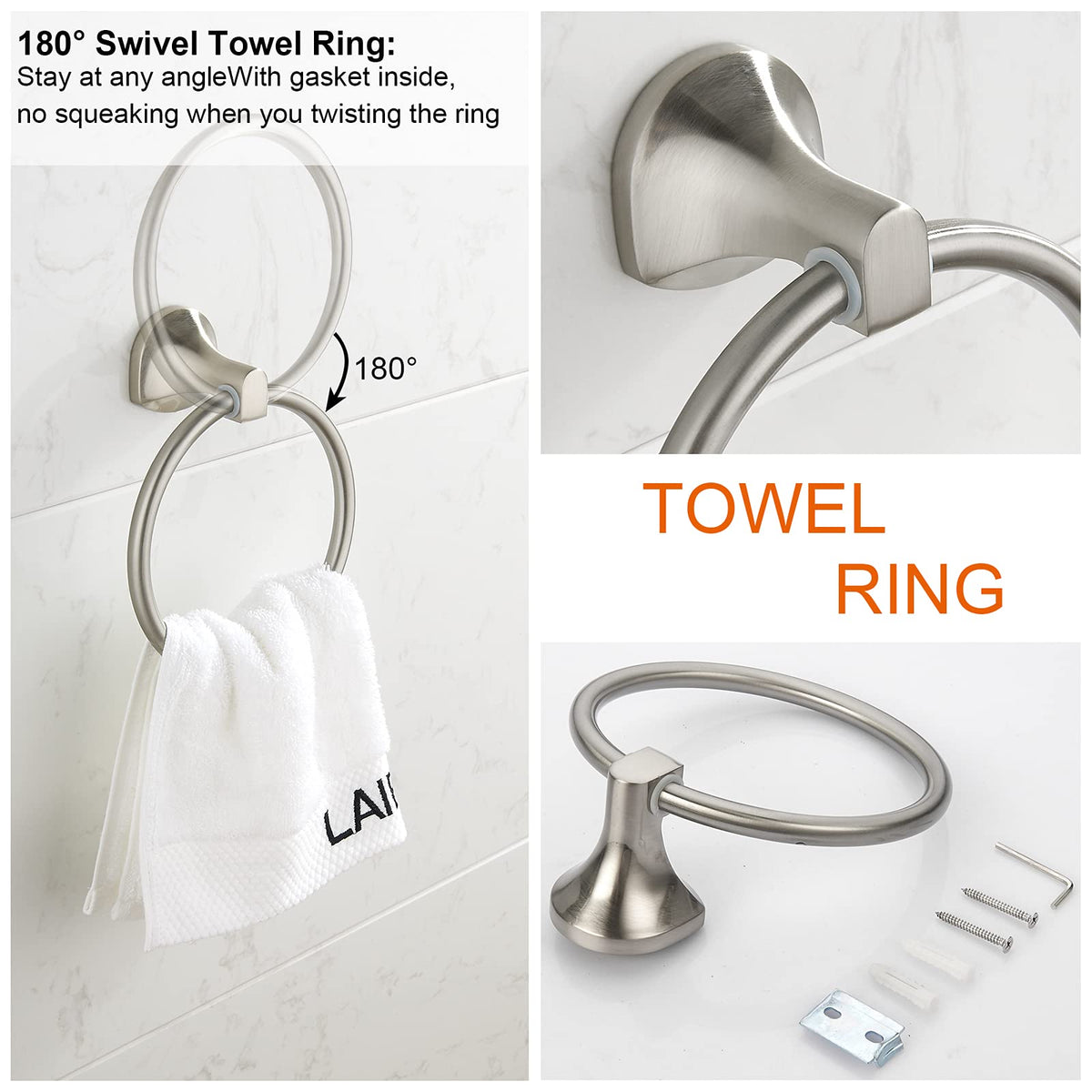 BGL robe hook and towel ring paired with toilet paper holder.