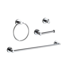 BGL chrome 4-piece bathroom set assembled, showcasing a complete storage solution for tidy spaces