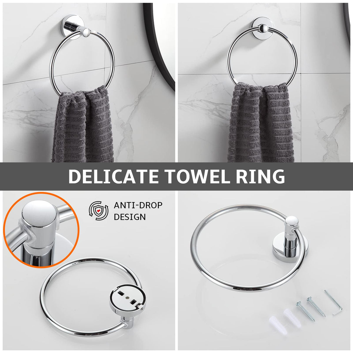 BGL chrome towel ring closeup highlighting durable finish and easy-access towel hanging