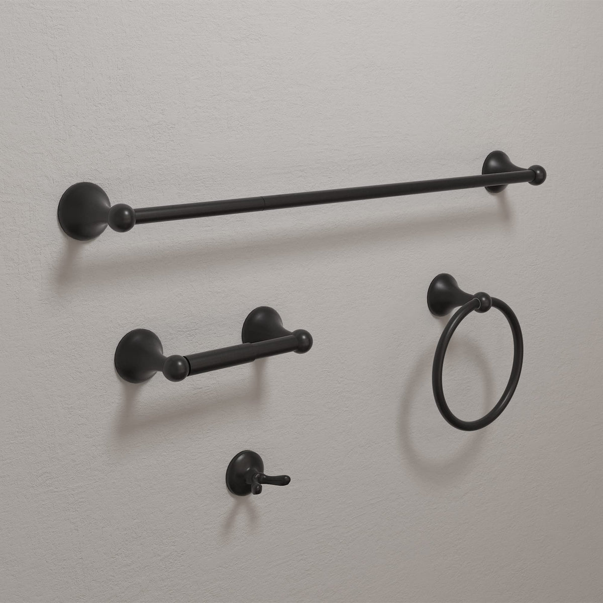BGL matte black robe hook provides convenient storage in smaller spaces.