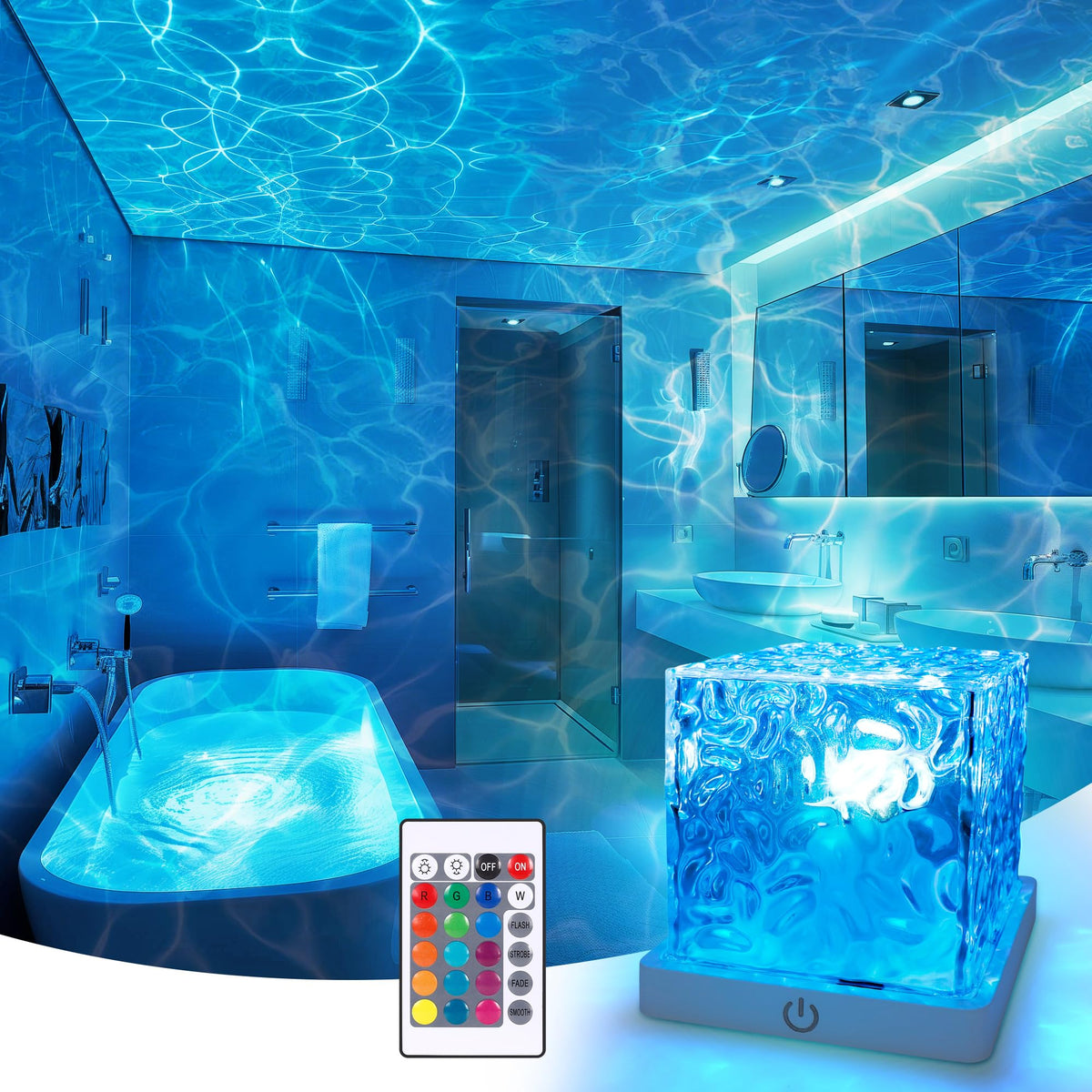 Bgmonster rechargeable shower light with cubic crystal shade casting spa-like ambience