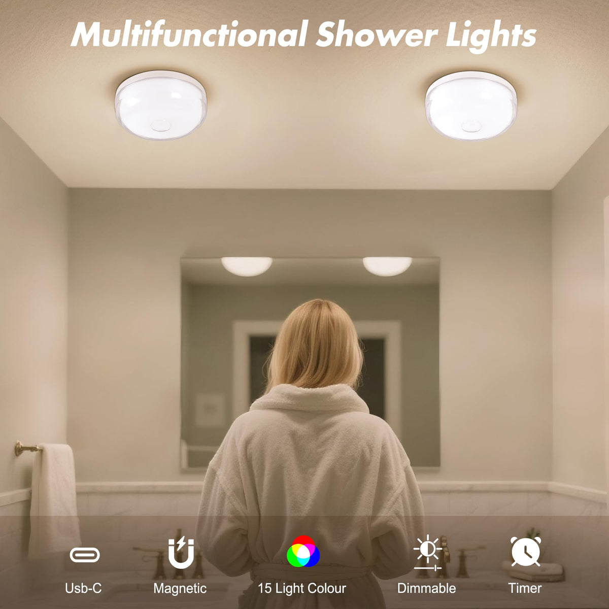 Bgmonster shower light mounted on a surface with magnetic mount.