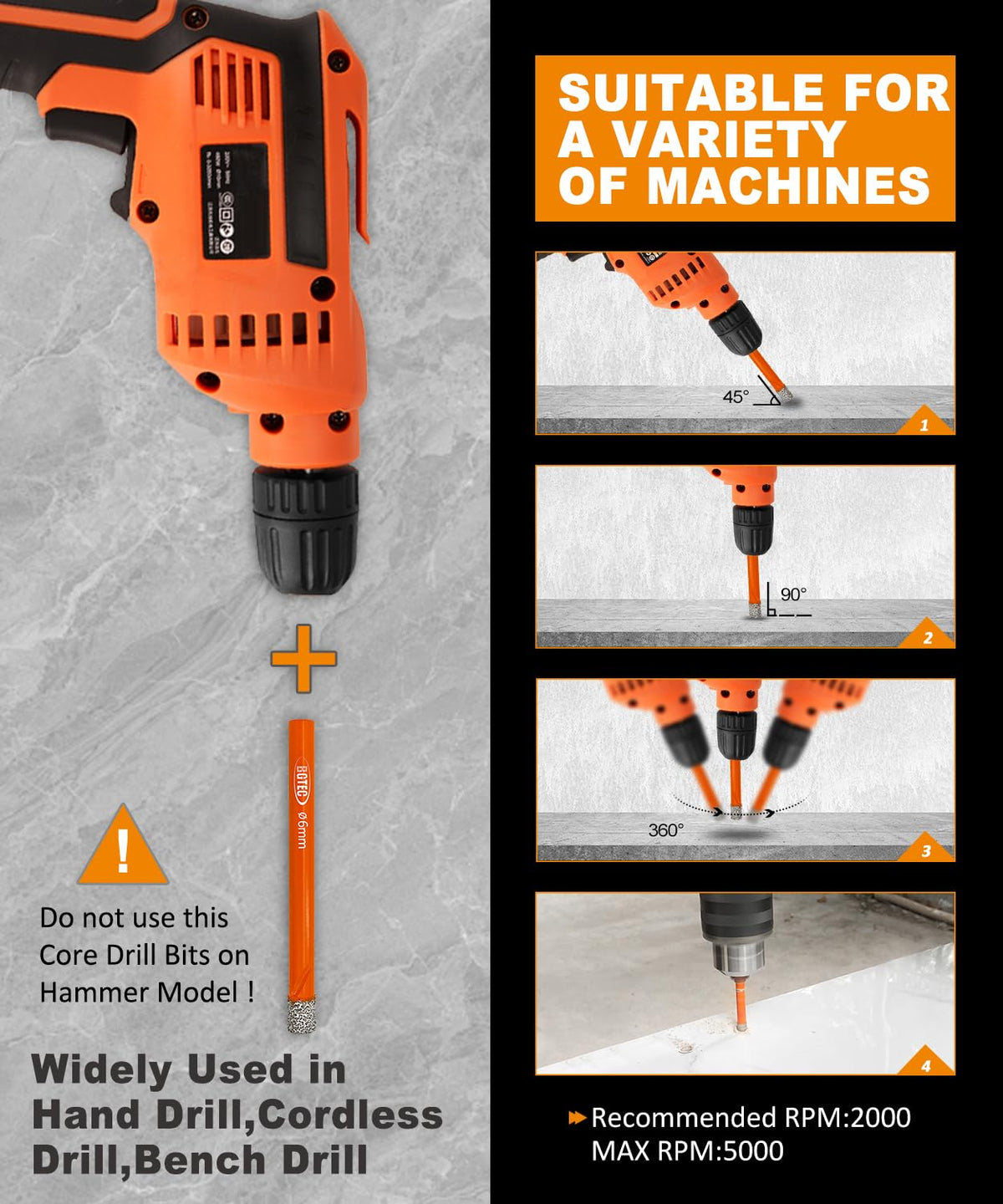 BGTEC granite and tile drilling demo shows clean holes and efficient chip removal.