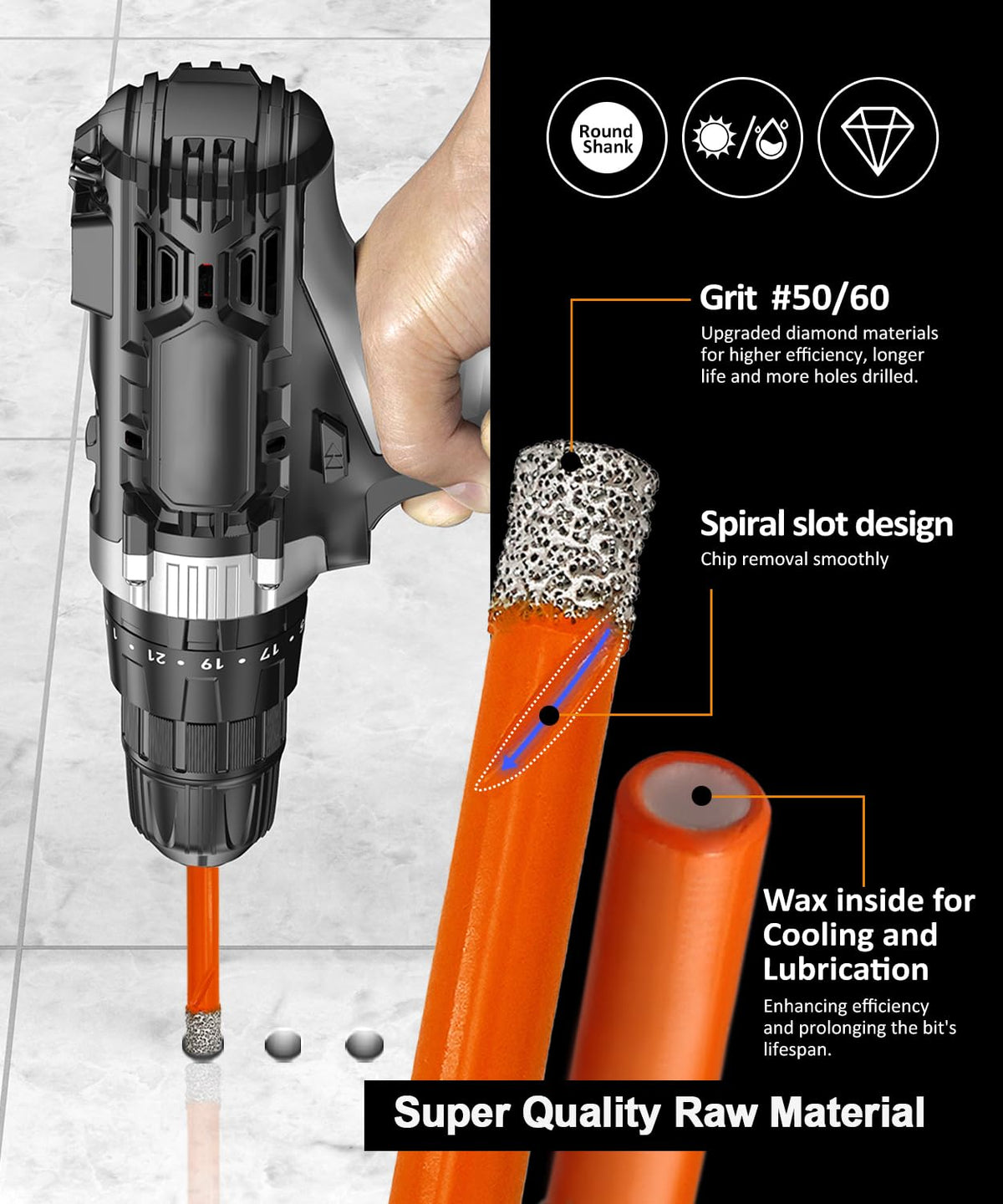 BGTEC vacuum brazed diamond core enables fast, durable cuts on stone, ceramic, and glass.