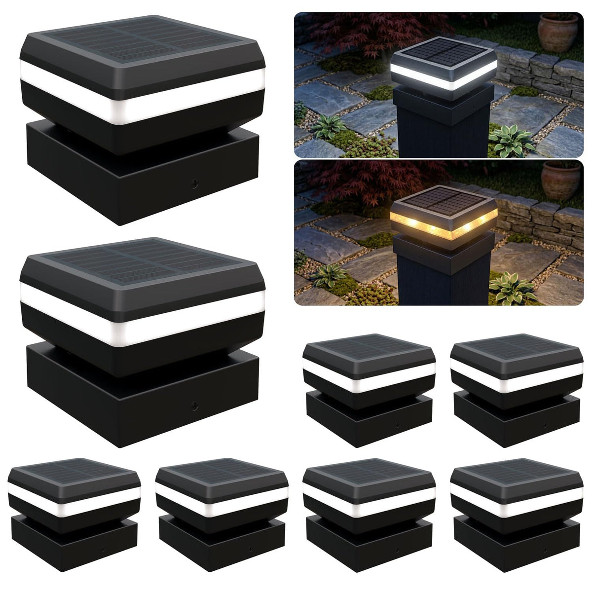 BH Railing modern solar post cap lights in an 8-pack illuminate outdoor spaces with style.