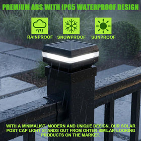 BH Railing dual-mode LED post cap lights switchable between warm and cool for ambience.