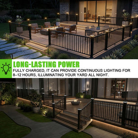 BH Railing post cap lights with interchangeable bases for 2x2, 2.5x2.5, and 3x3 posts.