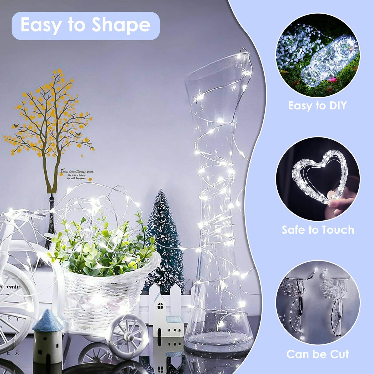 BHCLIGHT Flexible copper wire lights easy to shape around furniture.