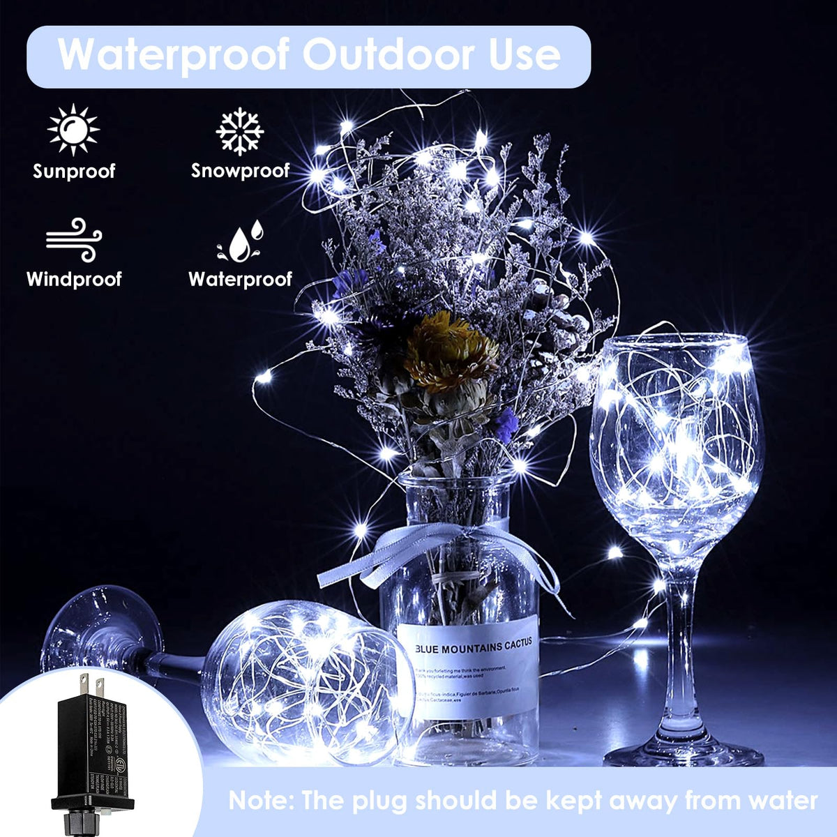 BHCLIGHT IP44 waterproof adaptor ensures outdoor-ready lighting in any weather.