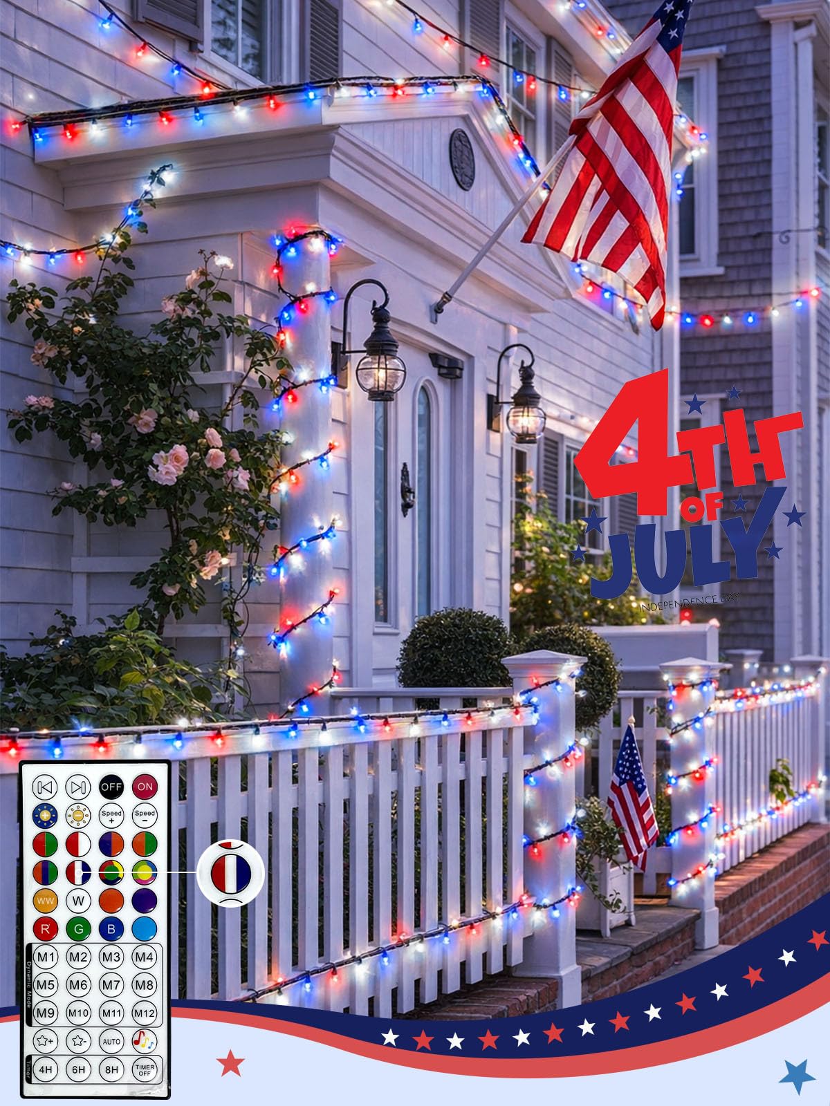 BHCLIGHT RGB patriotic fairy lights with remote control for quick mood changes at gatherings