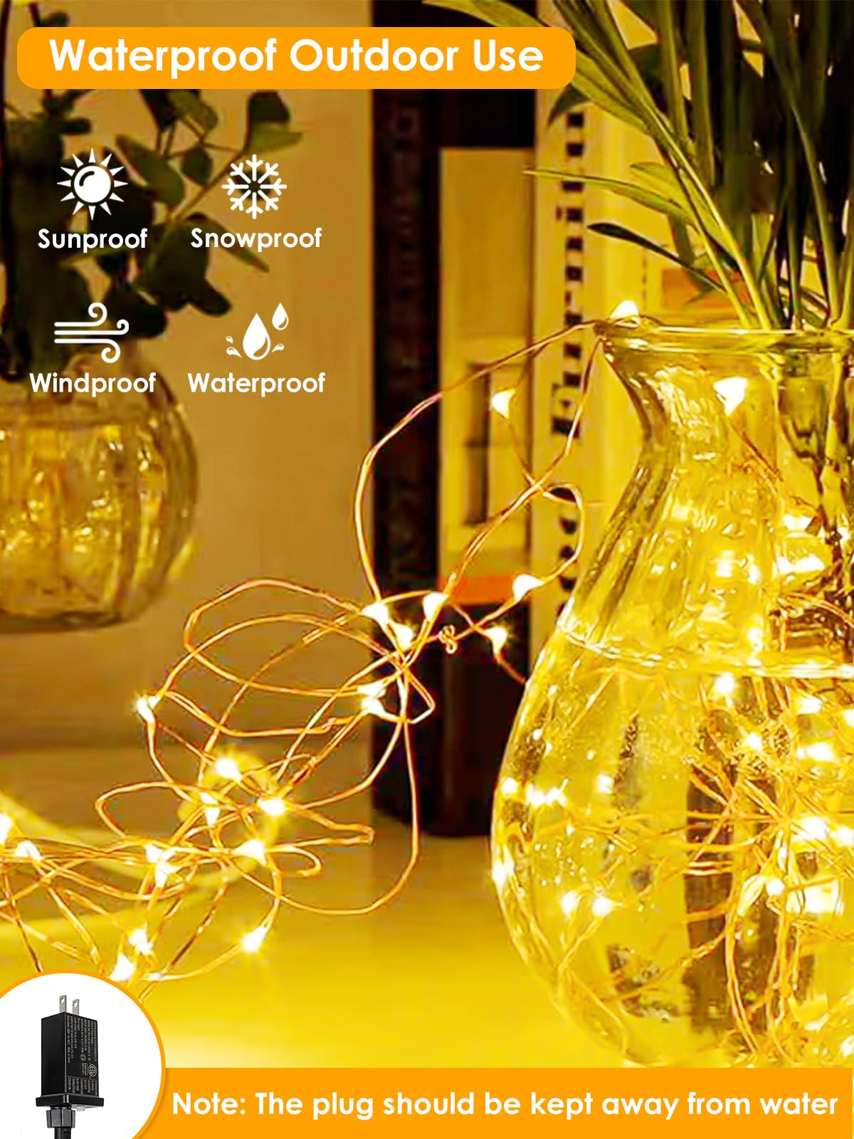 BHCLIGHT warm white plug-in fairy lights add cozy ambience.