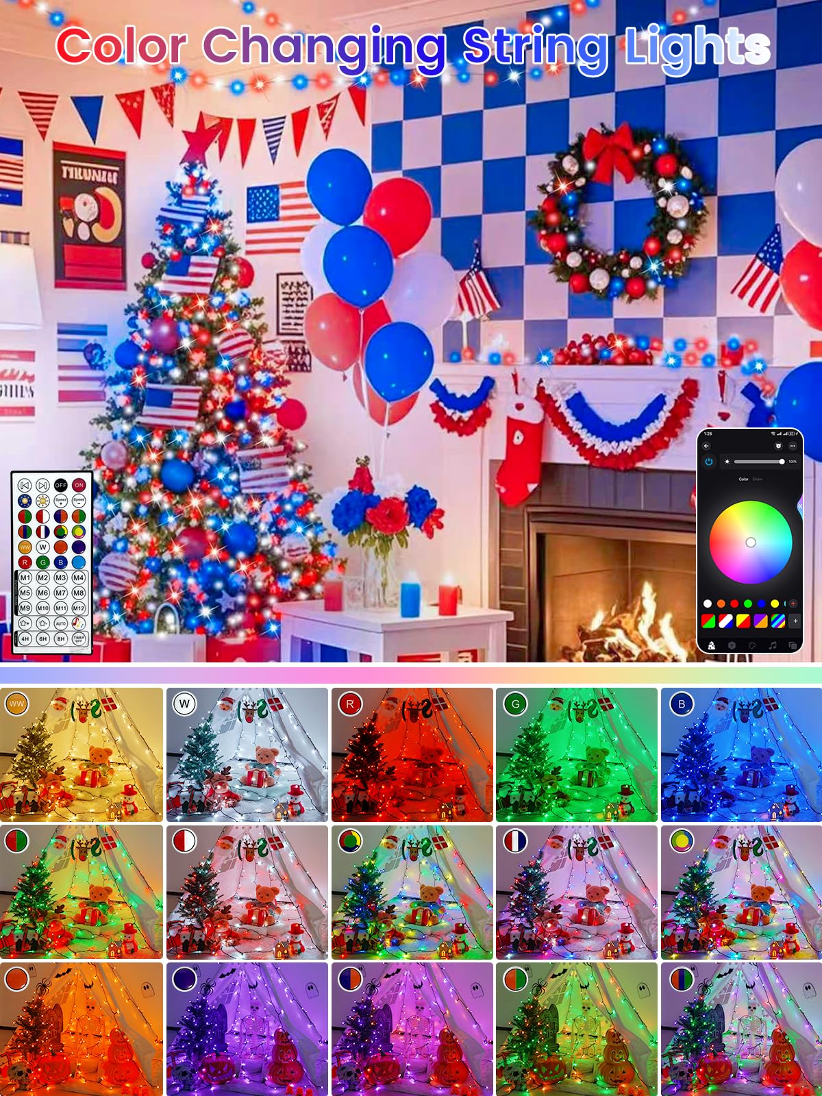 BHCLIGHT waterproof patriotic lights for outdoor use, ready for rain or shine