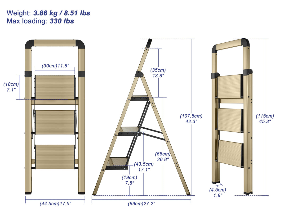 BIBKOKE folding ladder saves space with lightweight aluminum construction.