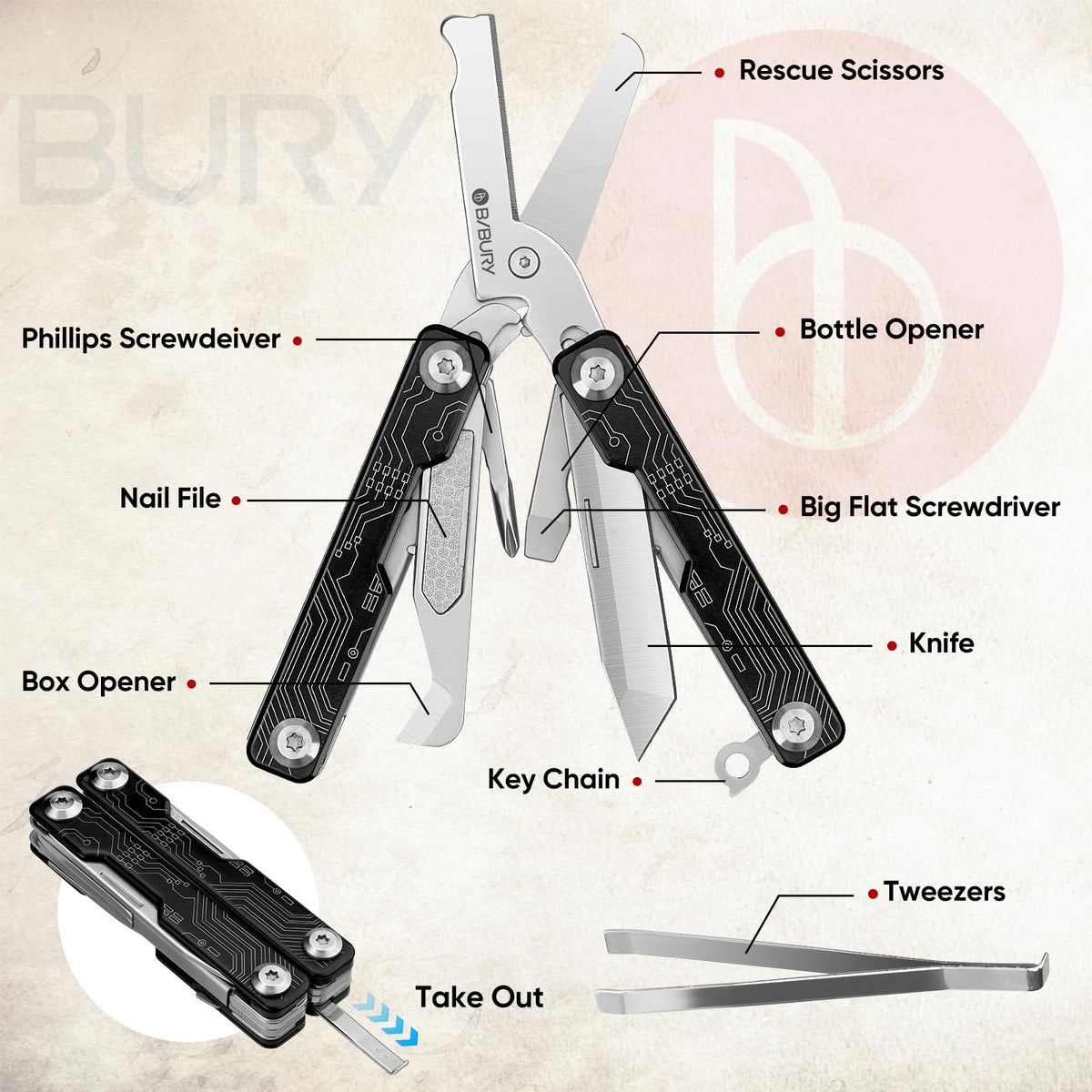 BIBURY mini multitool ready for everyday repairs on the go