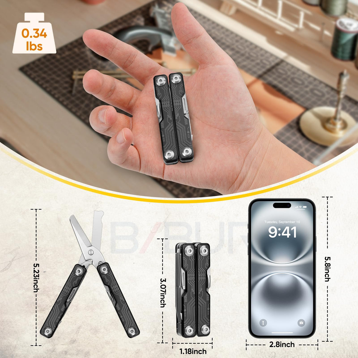BIBURY mini multitool with stainless steel body for durability