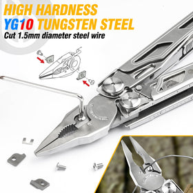 Bibury Multitool Pliers Pro shows built-in saw and scissors.