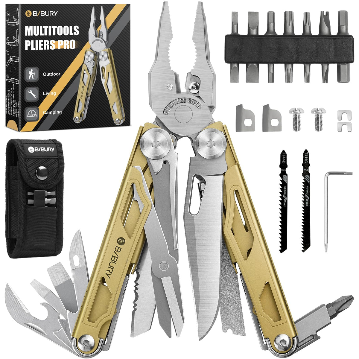BIBURY Multitool Pliers Pro folded compact for on-the-go outdoor use.