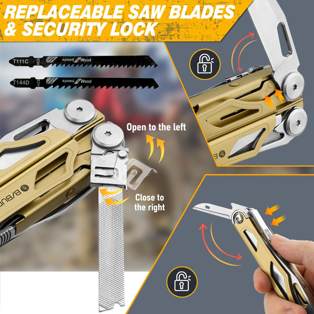 BIBURY Multitool Pro built-in scissors for quick on-site tasks.