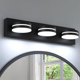 Bicrink 3-Light vanity light over mirror with matte black finish for modern styling.