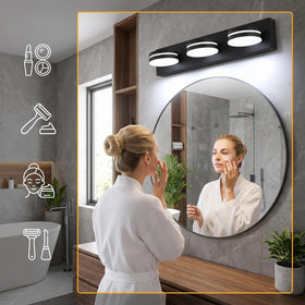 Bicrink dimmable LED vanity light provides adjustable brightness for morning routine.