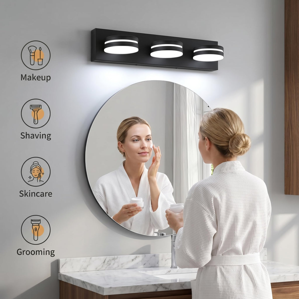 Bicrink matte black finish vanity light complements contemporary bathrooms with easy maintenance.