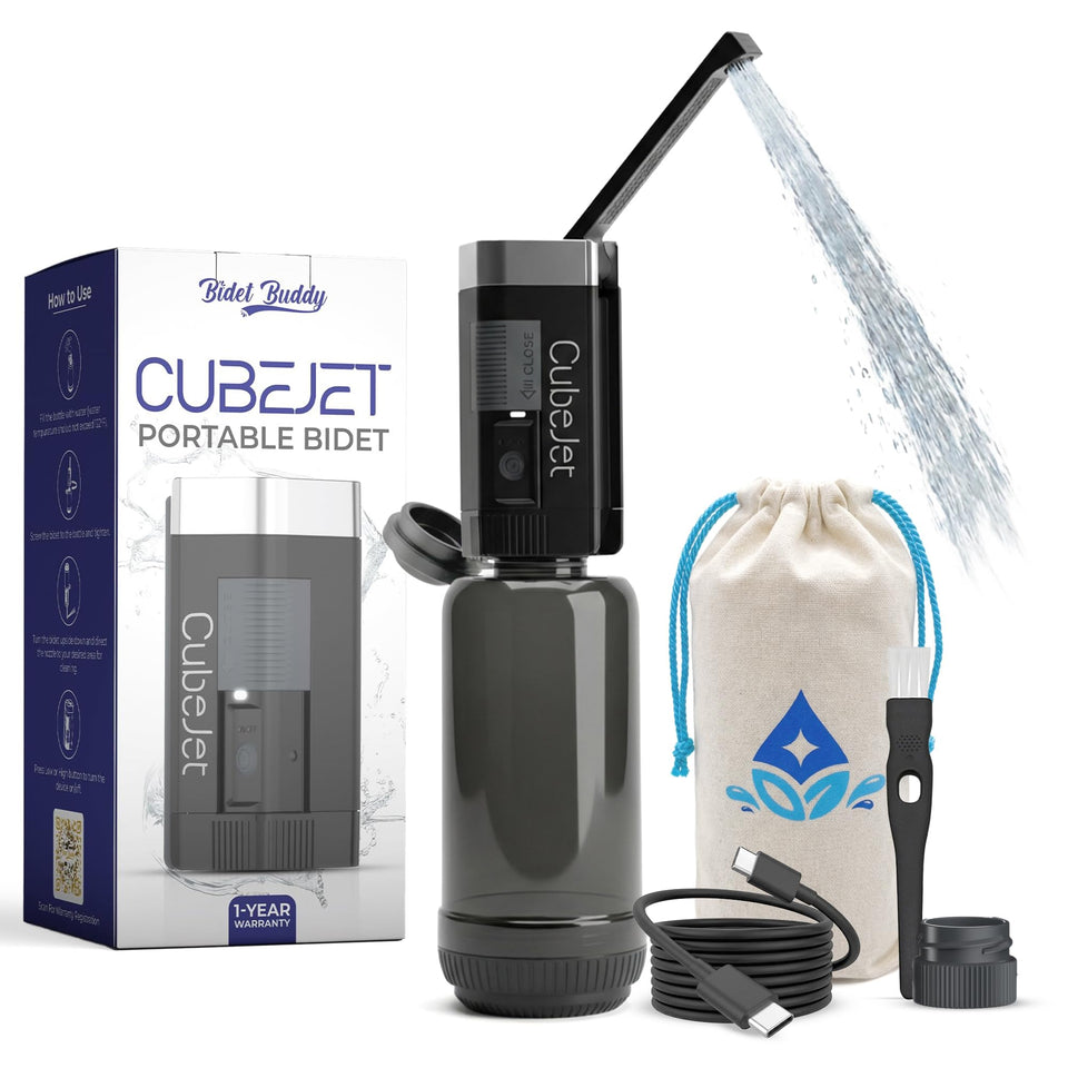 Bidet Buddy CubeJet bottle viewed from above for on-the-go hygiene.