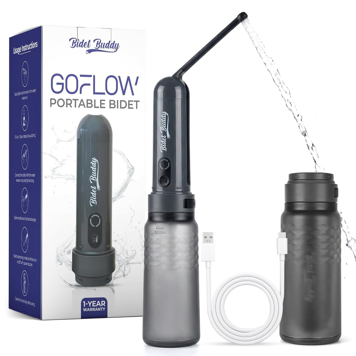 Bidet Buddy GoFlow 320ml bottle for travel hygiene in any setting.