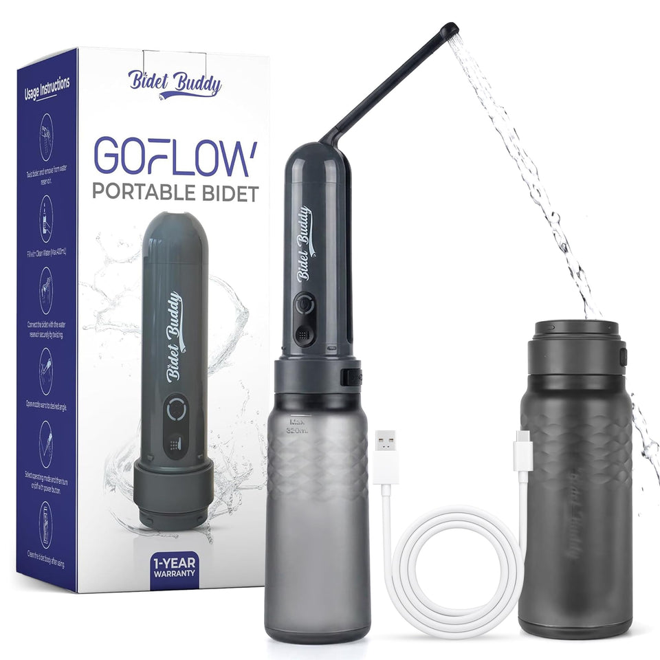 Bidet Buddy GoFlow 320ml bottle for travel hygiene in any setting.