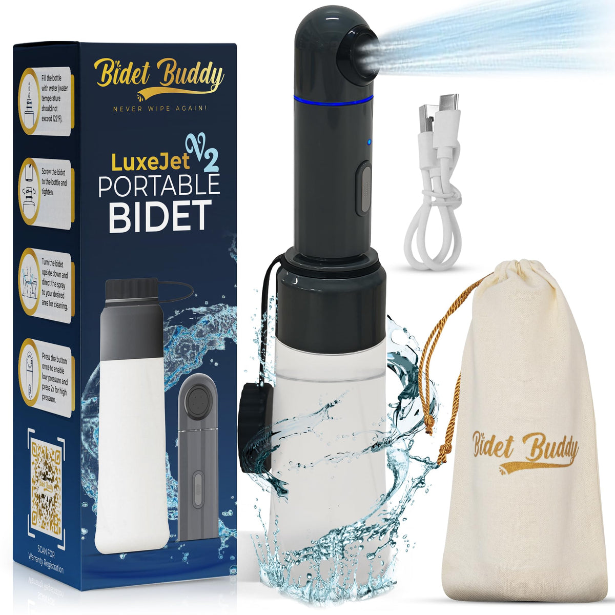 Bidet Buddy LuxeJet bottle capacity ideal for travel and family use.
