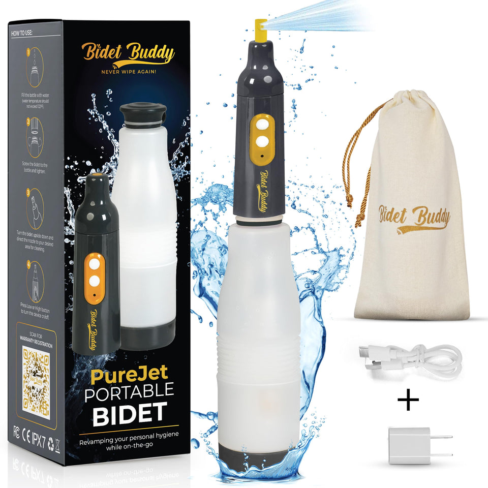 Bidet Buddy PureJet expandable capacity shown in travel setup for extended use