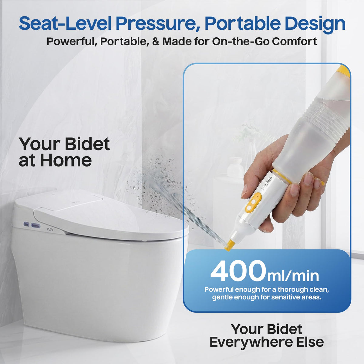 Bidet Buddy PureJet IPX7 waterproof design withstands bathroom moisture and splashes