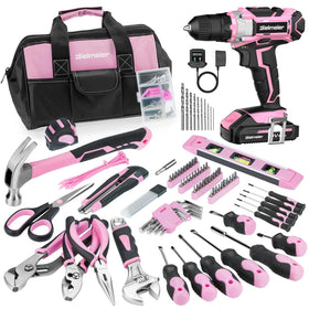 Bielmeier 20V pink drill set with 236 pieces for versatile home projects.