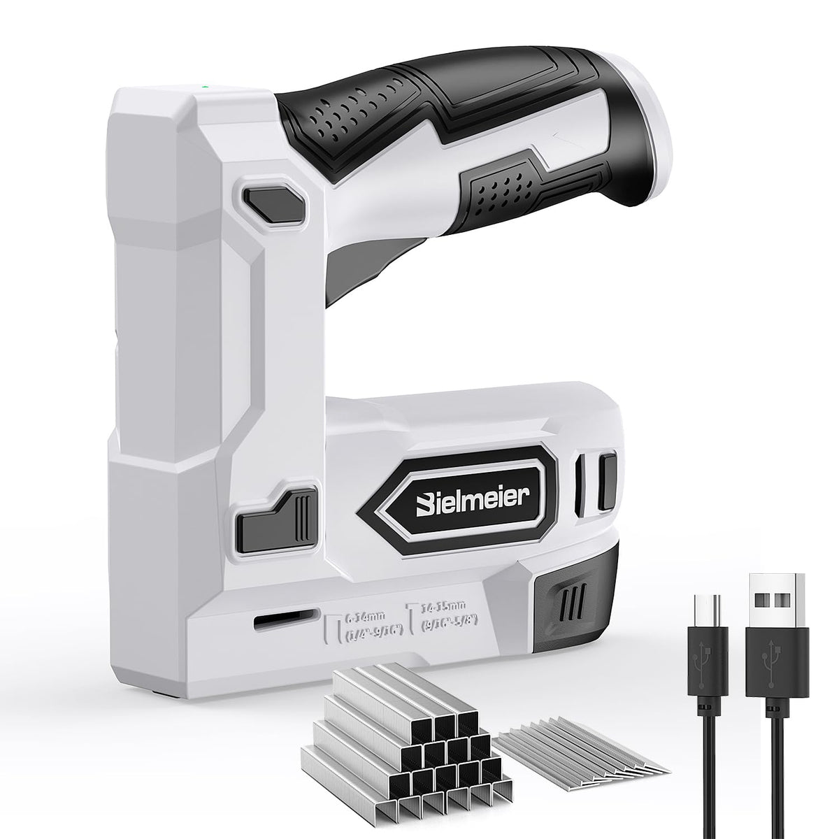 Bielmeier 2-in-1 cordless staple gun right out of the box for instant use.