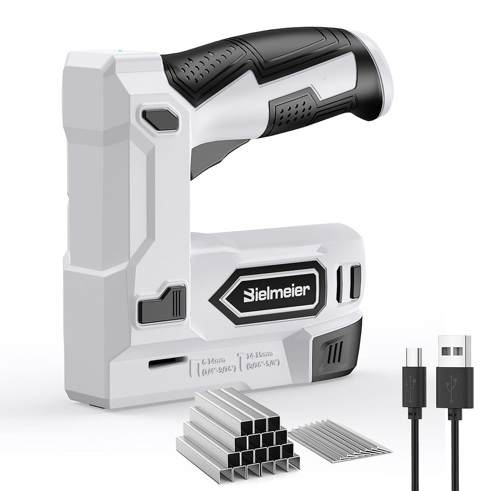 Bielmeier 2-in-1 cordless staple gun right out of the box for instant use.