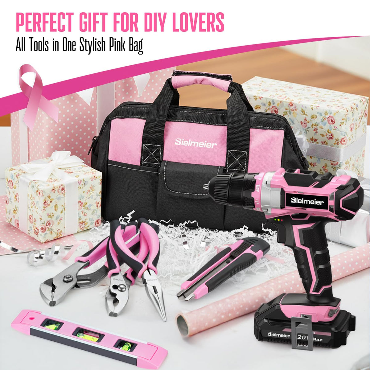 Bielmeier gift-ready pink toolkit ideal for DIY lovers.