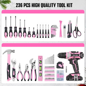 Bielmeier pink drill kit box shows accessories and bits.