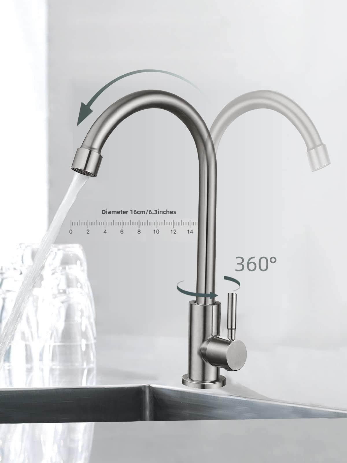 Bifordo 360-degree swivel faucet for easy dual-sink use.