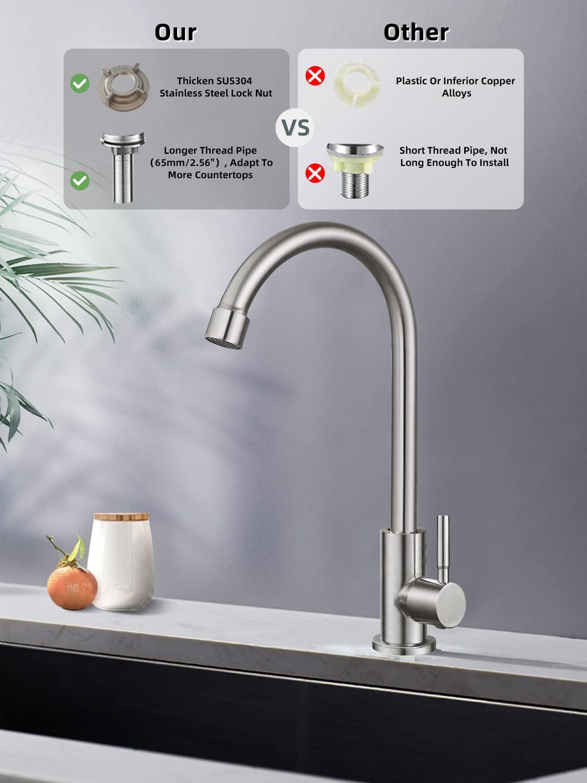 Bifordo SUS304 stainless steel faucet with a durable kitchen finish.