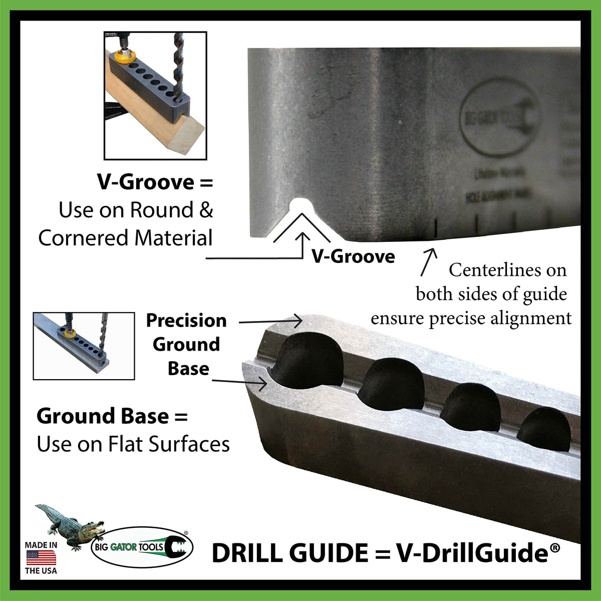 Big Gator Tools V-DrillGuide durable steel body close-up