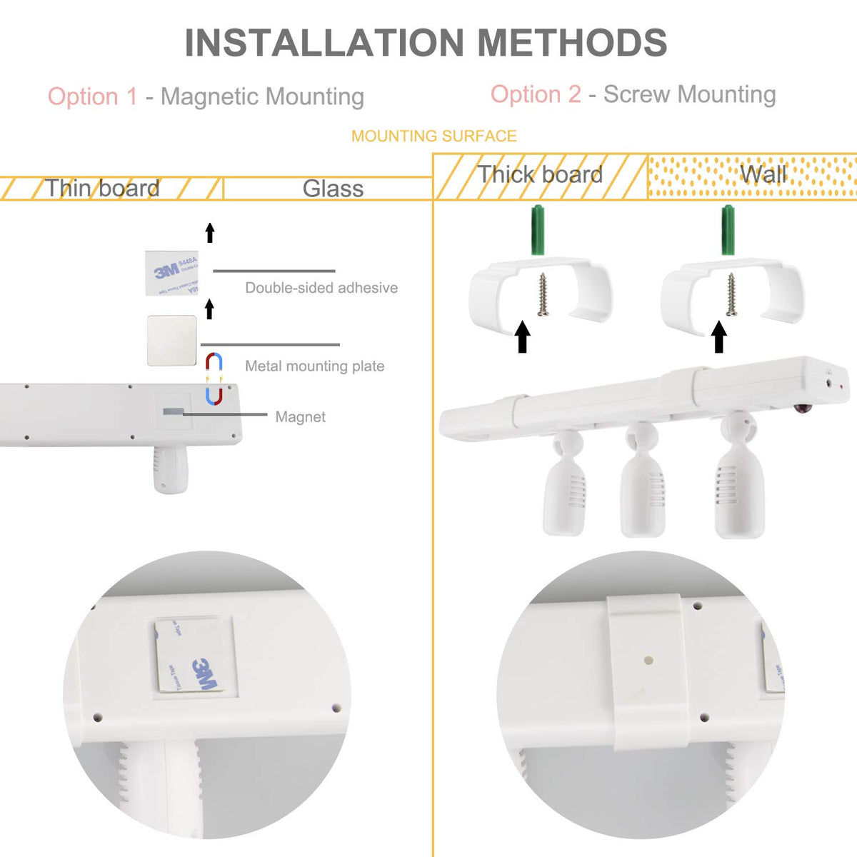 BIGLIGHT easy installation with adhesive tape or screws.