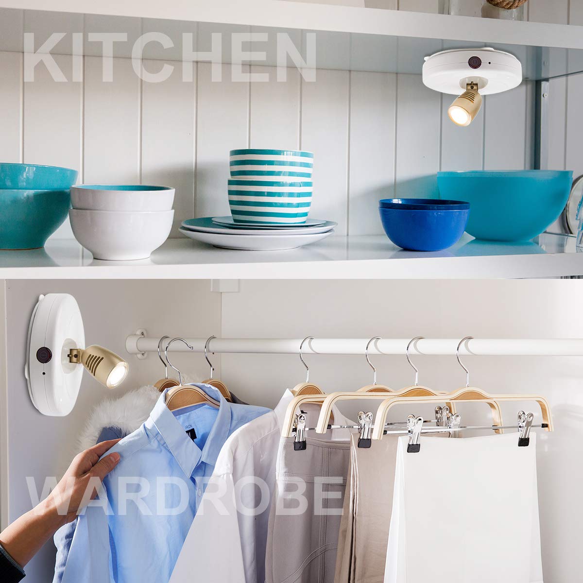 BIGLIGHT Spotlight closet usage highlights improved visibility for shelves and decor.