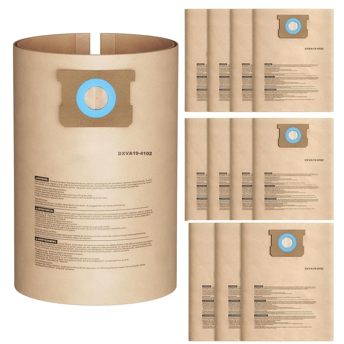 BIHARNT DXVA19-4102 dust bags front view, compatible with DEWALT vacuums and easy to replace