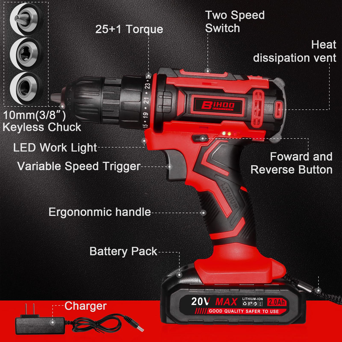 BIHOO 20V battery and charger ready for instant use
